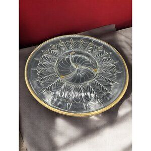 Vintage Large Jeanette Clear Glass w/ Gold Trim Appetizer Platter 1950's